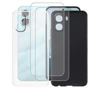 AQGGIIXY Coque + Verre trempé pour Oppo A6x 4G (6.75") Housses Étuis,Transparent + Black Souple Silicone TPU Phone Case 2 pièces + 2 pièces écran Protecteur