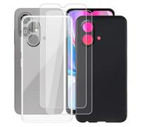 AQGGIIXY Coque + Verre trempé pour ZTE Blade A35e 4G (6.52") Housses Étuis,Transparent + Black Souple Silicone TPU Phone Case 2 pièces + 2 pièces écran Protecteur