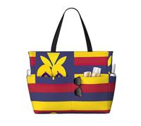 AQHNBM Grand sac de plage imperméable avec motif drapeau du royaume d'Hawaï pour femme, sac fourre-tout résistant au sable avec fermeture éclair pour voyage, vacances, piscine