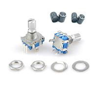 AQHYEBNSR Encodeur de commutateur 5 pièces/lot EC11 potentiomètre d'encodeur Rotatif 15mm 20mm avec Interrupteur Broches + Capuchon Bouton(15mm-Thread with Cap)