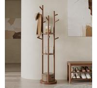 AQIMUELE Portemanteau Rotatif en Bois, Portant à Vêtement d’Entrée, Porte-Manteau sur Pieds pour Vêtements/Sacs/Chapeaux, pour Maison/Bureau/Entrée/Couloir, Noyer