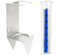 AQKILO Pluviomètre extérieur de 17,8 cm avec support en acier inoxydable argenté, tube transparent résistant au gel, grande mesure de la pluie facile à lire pour jardin, cour, clôture, pelouse et