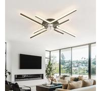 AQLEDY Ventilateur Plafond Avec Lumiere 85cm Lustre Lampe Ventilateur Plafond Silencieux Intégrée Design Luminaire Ventilo Plafonnier Avec Telecommande Pour Salon Chambre, Réglable 6 Vitesses-Noir