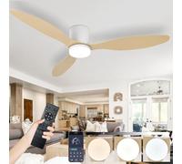 AQLEDY Ventilateur Plafond Silencieux Avec Lumiere, Lustre Ventilateur Design Avec Telecommande, Ventilo Plafond Avec Lampe Intégrée DC Réversible 6 Vitesses Pour Salon Chambre-White-WoodGrain||52in