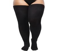 AQOKKA Chaussettes hautes pour femme - En coton - Grande taille - Femboy - Rayées au-dessus du genou - Jambières, 1 paire grande taille : noir, plus grande taille