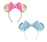 AQOKKA Serre-tête oreilles de souris avec nœud et oreilles de Minnie - Accessoires de cheveux pour femme - Décoration de fête d'anniversaire