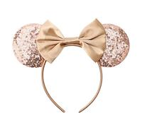 AQOKKA Serre-tête oreilles de souris avec nœud et oreilles de Minnie - Accessoires de cheveux pour femme - Décoration de fête d'anniversaire, 1 pièce : nœud champagne, 5.1 inches (headband width) and