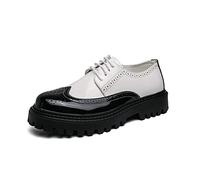 AQQWWER Chaussures habillées pour Hommes Men Brogue Shoes Leather Business Shoes Lace-up Casual Sneakers Male Colorblock Platform Party Wedding Nightclub Dress Footwear (Color : White Black, Size :