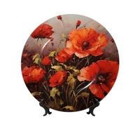 AQRJKHD Assiette décorative en porcelaine anglaise de 20,3 cm - Peinture à l'huile - Fleurs rouges - Assiettes à dîner en céramique avec présentoir - Ornements en céramique - Assiette en porcelaine