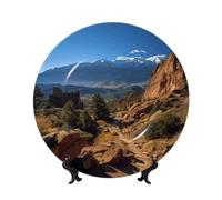 AQRJKHD Assiette décorative en porcelaine anglaise de 20,3 cm Pikes Peak Colorado Assiettes à dîner en céramique avec présentoir Ornements en céramique pour la maison et le bureau Décoration murale