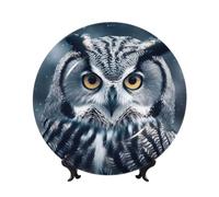 AQRJKHD Assiette décorative en porcelaine anglaise de 25,4 cm - Assiettes à dîner en céramique grise et blanche avec présentoir - Ornements en céramique - Pour la maison, le bureau, la décoration
