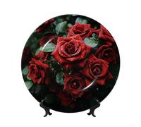 AQRJKHD Assiette décorative en porcelaine anglaise de 25,4 cm - Assiettes à dîner en céramique rouge et noire avec présentoir - Ornements en céramique - Pour la maison, le bureau, la décoration murale