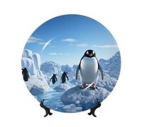 AQRJKHD Assiette décorative en porcelaine anglaise de 25,4 cm, motif pingouin Antarctique Ice avec support de présentation, ornements en céramique, assiette en porcelaine pour la maison, le bureau, la