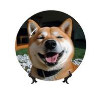 AQRJKHD Assiette décorative en porcelaine anglaise de 25,4 cm Shiba Inu - Assiettes à dîner en céramique avec présentoir - Ornements en céramique - Pour la maison, le bureau, la décoration murale