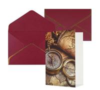 AQRJKHD Carte de remerciement avec boussole et vieille carte du monde avec enveloppes, carte d'anniversaire pour homme et femme, cartes vierges pour toutes les occasions pour mariage, fête prénatale