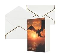 AQRJKHD Carte de remerciement avec enveloppes - Motif dragon volant - Coucher de soleil sur la mer - Carte d'anniversaire pour homme et femme - Cartes de vœux vierges pour toutes les occasions - Pour