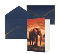 AQRJKHD Carte de remerciement motif éléphant coucher de soleil avec enveloppes, carte de vœux d'anniversaire pour femmes et hommes, cartes vierges pour toutes les occasions pour mariage, fête