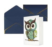 AQRJKHD Carte de remerciement verte mignonne chouette avec enveloppes, carte d'anniversaire pour homme et femme, cartes vierges pour toutes les occasions pour mariage, fête prénatale