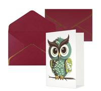 AQRJKHD Carte de remerciement verte mignonne chouette avec enveloppes, carte d'anniversaire pour homme et femme, cartes vierges pour toutes les occasions pour mariage, fête prénatale