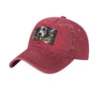 AQRJKHD Chapeau de camionneur de pasteur Border Collie pour homme et femme réglable Newsboy Casquette de baseball en coton Chapeau de golf papa, Rouge, Taille unique