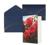 AQRJKHD Red Roses Bush in The Garden Carte de remerciement avec enveloppes Carte d'anniversaire pour homme et femme Cartes de vœux vierges pour toutes les occasions pour mariage, fête prénatale