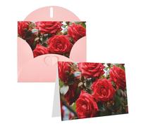 AQRJKHD Red Roses Bush in The Garden Carte de remerciement avec enveloppes Carte d'anniversaire pour homme et femme Cartes de vœux vierges pour toutes les occasions pour mariage, fête prénatale