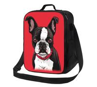 AQRJKHD Sac à déjeuner isotherme pour homme et femme - Motif terrier de Boston - Rouge - Étanche - Réutilisable - Pour le travail, les voyages, le pique-nique en plein air