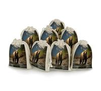 AQRJLPM Brown Bear Lot de 8 petites pochettes réutilisables en toile de jute souple en coton pour bijoux, fête, mariage, rangement et fournitures d'intérieur