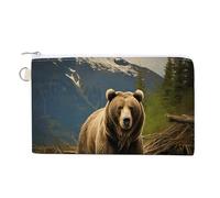 AQRJLPM Brown Bear Portefeuille en toile fin et léger avec fermeture éclair pour homme et femme