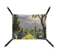 AQRJLPM Cemetery Outside The City Hamac pour animal domestique avec sangles réglables et crochets en métal à suspendre, hamac de couchage doux et respirant pour chats, chiots, lapins, petits animaux