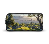 AQRJLPM Cemetery Outside The City Trousse à crayons de grande capacité Simple Marqueur Pochette Portable Esthétique Fermeture Éclair