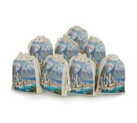 AQRJLPM Coastal Cities Lot de 8 petites pochettes réutilisables en toile de jute souple en coton pour bijoux, fête, mariage, rangement et fournitures d'intérieur