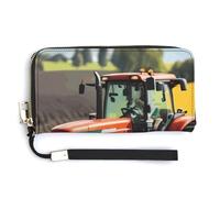 AQRJLPM Company Portefeuille tracteurs agricoles en cuir avec fermeture éclair sur le pourtour, sac à main de grande capacité avec dragonne, blanc, 20 x 10,5 cm, portefeuille, blanc, 20.0*10.5cm,