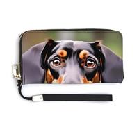 AQRJLPM Dachshund Weiner Portefeuille en cuir avec fermeture éclair sur le pourtour et dragonne pour chien Blanc 20 x 10,5 cm, blanc, 20.0*10.5cm, Portefeuille
