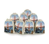 AQRJLPM Golden Gate Bridge Lot de 8 petites pochettes réutilisables en toile de jute souple en coton pour bijoux, fête, mariage, rangement et fournitures d'intérieur