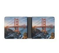 AQRJLPM Golden Gate Bridge Portefeuille en cuir avec pince à billets Portefeuille fin à deux volets Porte-cartes de crédit Cadeau pour homme