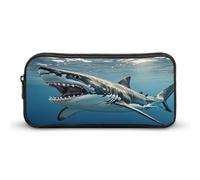 AQRJLPM Grande trousse à crayons avec motif requin blanc - Grande capacité - Simple - Portable - Esthétique - Fermeture éclair