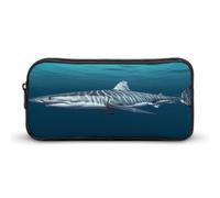 AQRJLPM Grande trousse à crayons motif requin blanc, grande capacité, simple pochette à marqueur, portable, esthétique, fermeture éclair