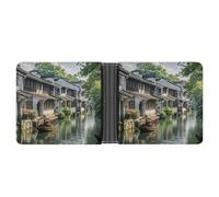 AQRJLPM Jiangnan - Portefeuille en cuir fin avec pince à billets - Porte-cartes de crédit - Cadeau pour homme