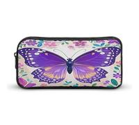 AQRJLPM Jolie trousse à crayons avec motif papillon violet - Grande capacité - Pochette simple - Portable - Esthétique - Fermeture éclair