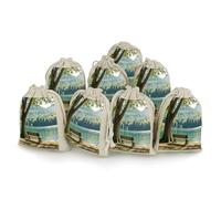 AQRJLPM Lake Bench Lot de 8 petites pochettes réutilisables en toile de jute souple en coton pour bijoux, fête, mariage, rangement et fournitures d'intérieur