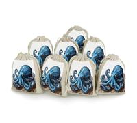 AQRJLPM Lot de 8 petites pochettes réutilisables en toile de jute souple avec cordon de serrage en coton pour fête, mariage, rangement et fournitures de maison Bleu
