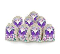 AQRJLPM Lot de 8 petites pochettes réutilisables en toile de jute souple avec cordon de serrage en forme de papillon violet pour bijoux, fête, mariage, rangement et fournitures d'intérieur