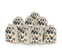 AQRJLPM Lot de 8 petites pochettes réutilisables en toile de jute souple avec cordon de serrage en forme de carlin pour fête, mariage, rangement et fournitures de maison