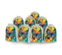 AQRJLPM Lot de 8 petites pochettes réutilisables en toile de jute souple avec cordon de serrage Motif papillon