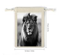 AQRJLPM Lot de 8 petites pochettes réutilisables en toile de jute souple avec cordon de serrage, motif lion africain, noir et blanc