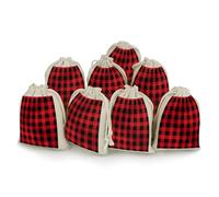 AQRJLPM Lot de 8 petites pochettes réutilisables en toile de jute souple avec cordon de serrage pour fête, mariage, rangement et fournitures de maison Rouge et noir
