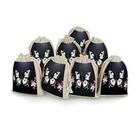 AQRJLPM Lot de 8 petites pochettes réutilisables en toile de jute souple avec cordon de serrage pour fête, mariage, rangement de maison, noir et blanc