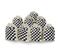 AQRJLPM Lot de 8 petites pochettes réutilisables en toile de jute souple avec cordon de serrage pour fête, mariage, rangement et fournitures d'intérieur - Noir et blanc