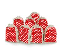 AQRJLPM Lot de 8 petites pochettes réutilisables en toile de jute souple en coton à pois rouges et blancs pour bijoux, fête, mariage, rangement et fournitures d'intérieur